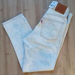 NWT Levi's 501 Original Cropped Jeans Acid Blue Splash Light Wash 25x26 RARE